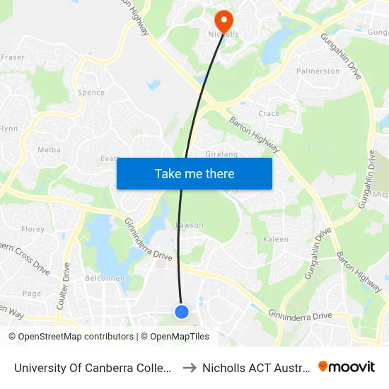 University Of Canberra College St to Nicholls ACT Australia map