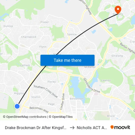 Drake Brockman Dr After Kingsford Smith Dr to Nicholls ACT Australia map
