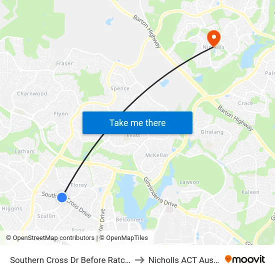 Southern Cross Dr Before Ratcliffe Cr to Nicholls ACT Australia map