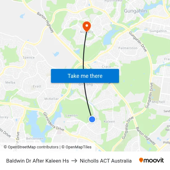 Baldwin Dr After Kaleen Hs to Nicholls ACT Australia map