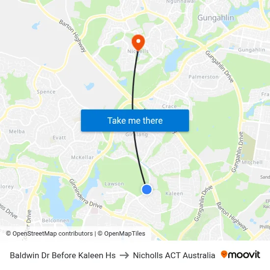 Baldwin Dr Before Kaleen Hs to Nicholls ACT Australia map