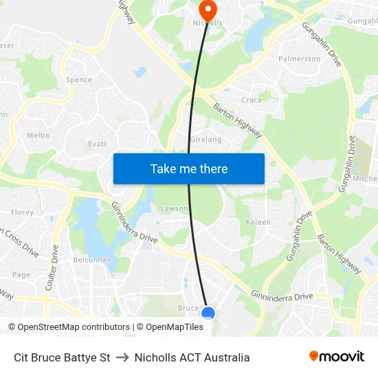 Cit Bruce Battye St to Nicholls ACT Australia map