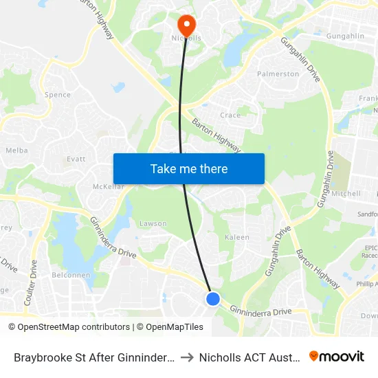 Braybrooke St After Ginninderra Dr to Nicholls ACT Australia map