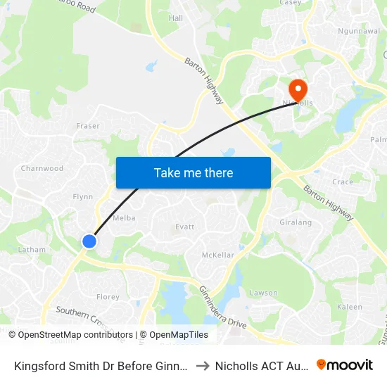 Kingsford Smith Dr Before Ginninderra Dr to Nicholls ACT Australia map