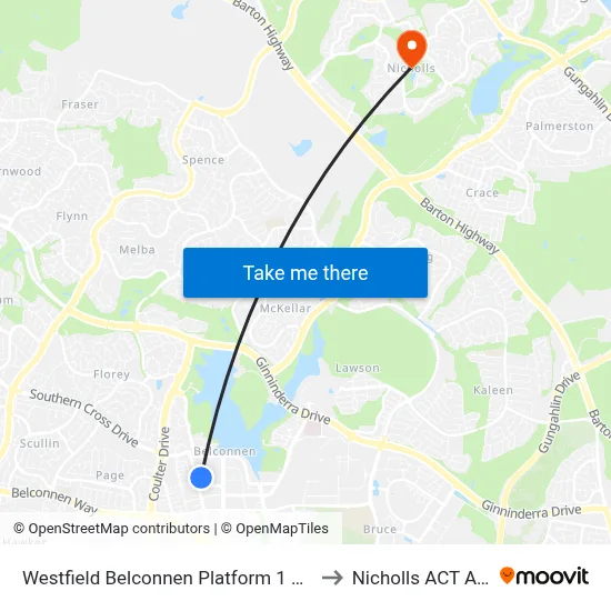 Westfield Belconnen Platform 1 Set Down Only to Nicholls ACT Australia map