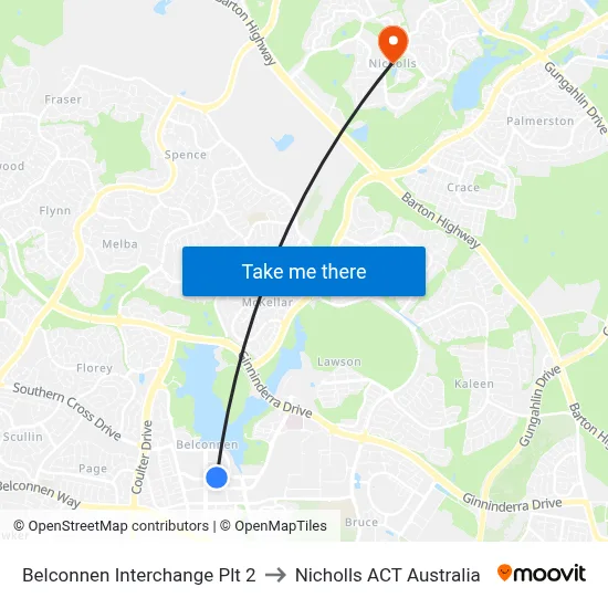 Belconnen Interchange Plt 2 to Nicholls ACT Australia map