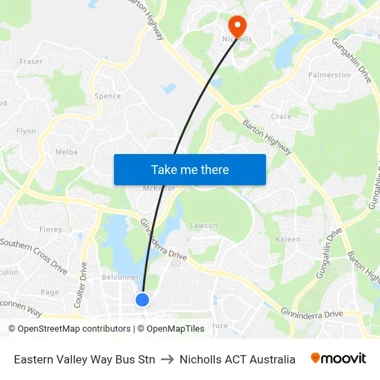 Eastern Valley Way Bus Stn to Nicholls ACT Australia map