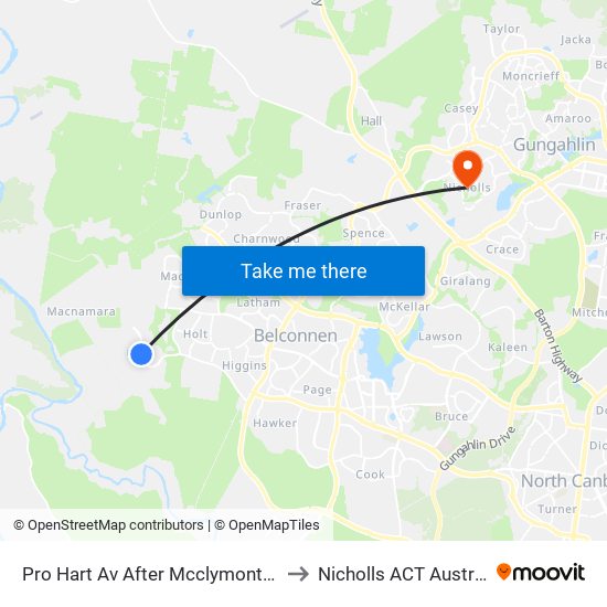 Pro Hart Av After Mcclymont Way to Nicholls ACT Australia map