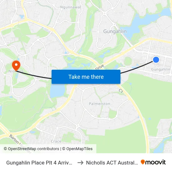Gungahlin Place Plt 4 Arrivals to Nicholls ACT Australia map