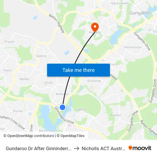 Gundaroo Dr After Ginninderra Dr to Nicholls ACT Australia map