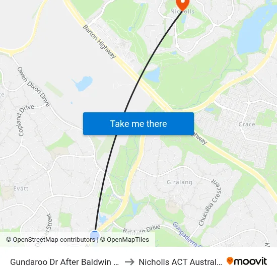 Gundaroo Dr After Baldwin Dr to Nicholls ACT Australia map
