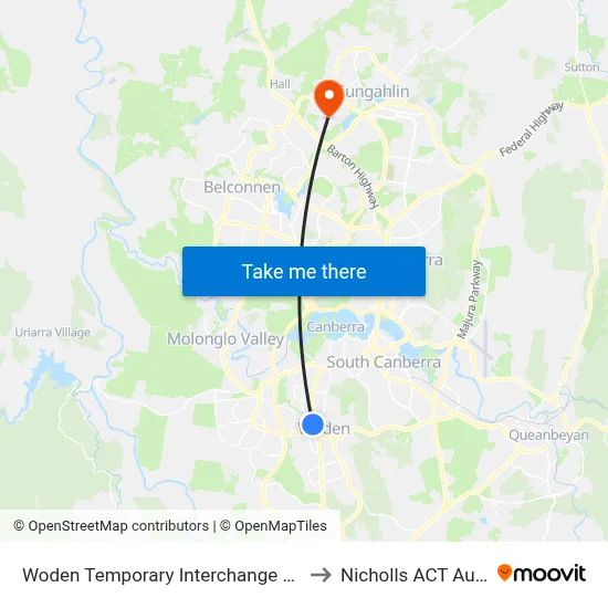 Woden Temporary Interchange Plt 3 Arrive to Nicholls ACT Australia map