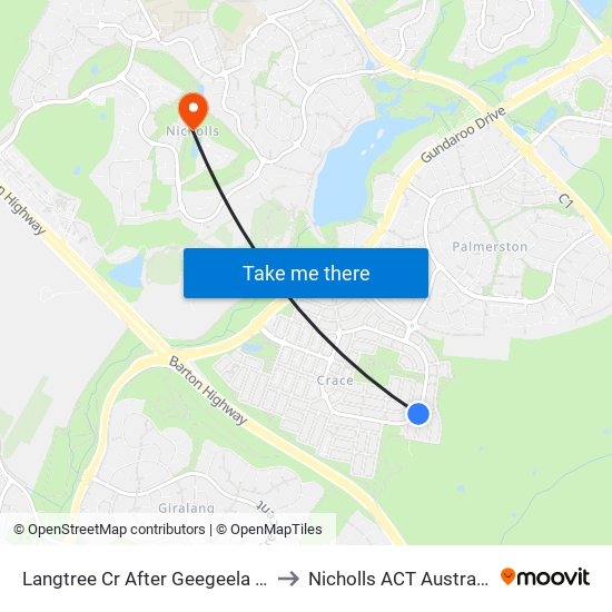 Langtree Cr After Geegeela St to Nicholls ACT Australia map