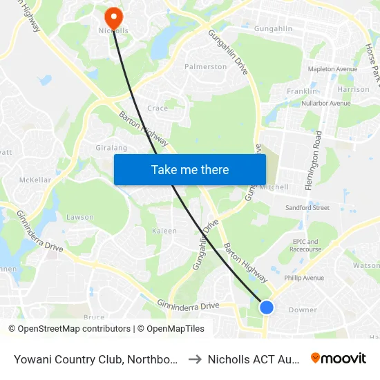 Yowani Country Club, Northbourne Ave to Nicholls ACT Australia map
