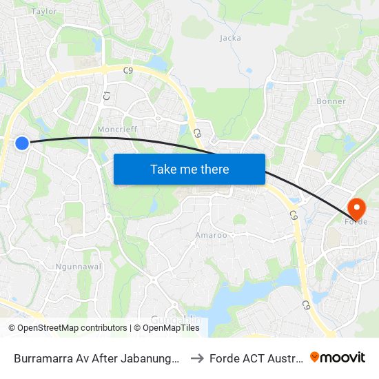 Burramarra Av After Jabanungga Av to Forde ACT Australia map
