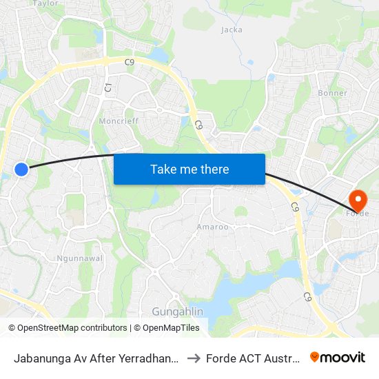 Jabanunga Av After Yerradhang St to Forde ACT Australia map