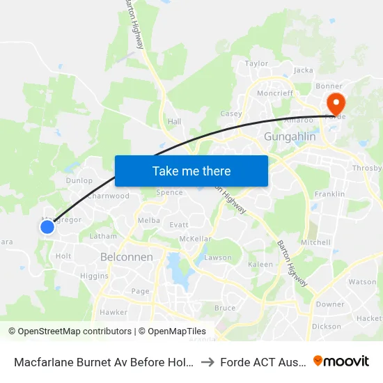 Macfarlane Burnet Av Before Hollows Cct to Forde ACT Australia map
