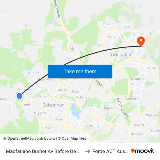 Macfarlane Burnet Av Before De Gruchy Pl to Forde ACT Australia map