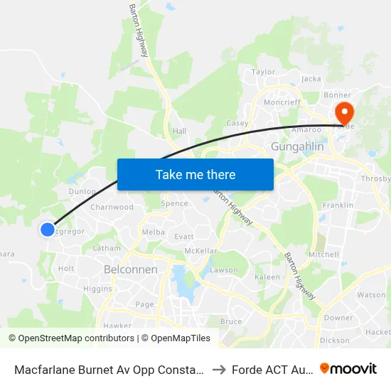 Macfarlane Burnet Av Opp Constance Stone St to Forde ACT Australia map