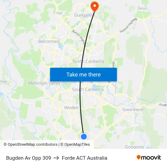 Bugden Av Opp 309 to Forde ACT Australia map