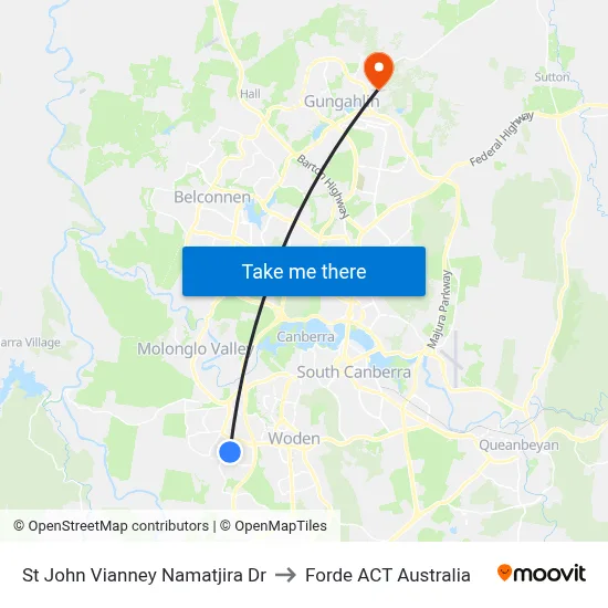 St John Vianney Namatjira Dr to Forde ACT Australia map