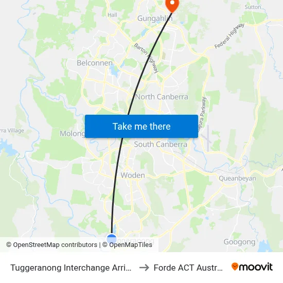 Tuggeranong Interchange Arrivals to Forde ACT Australia map