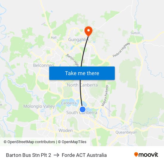 Barton Bus Stn Plt 2 to Forde ACT Australia map