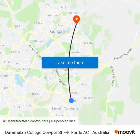Daramalan College Cowper St to Forde ACT Australia map