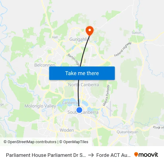 Parliament House Parliament Dr Southbound to Forde ACT Australia map