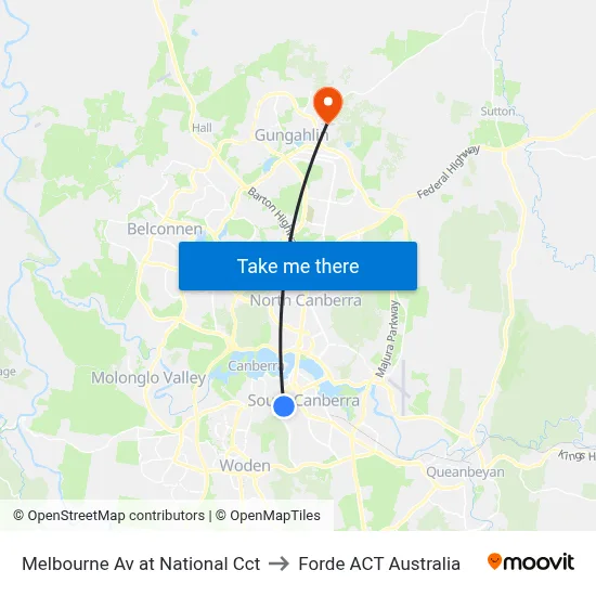 Melbourne Av at National Cct to Forde ACT Australia map