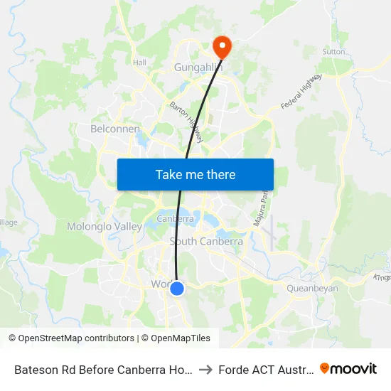 Bateson Rd Before Canberra Hospital to Forde ACT Australia map