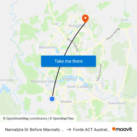 Namatjira Dr Before Macnally St to Forde ACT Australia map
