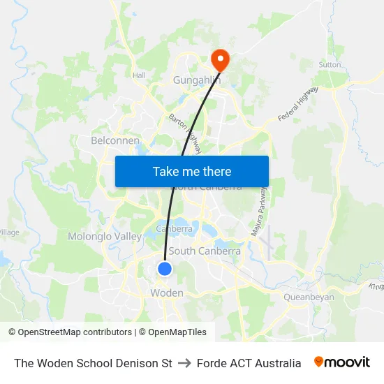 The Woden School Denison St to Forde ACT Australia map