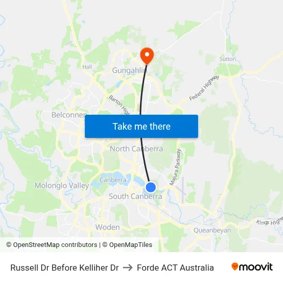 Russell Dr Before Kelliher Dr to Forde ACT Australia map