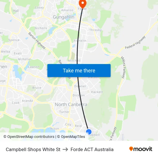 Campbell Shops White St to Forde ACT Australia map