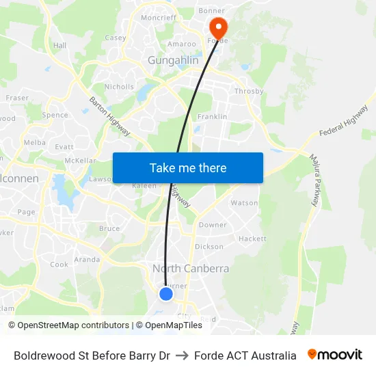 Boldrewood St Before Barry Dr to Forde ACT Australia map