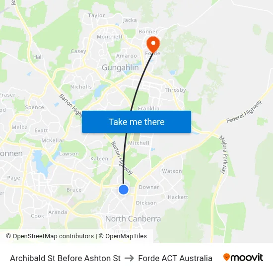 Archibald St Before Ashton St to Forde ACT Australia map