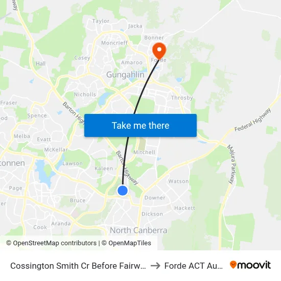 Cossington Smith Cr Before Fairweather Cct to Forde ACT Australia map