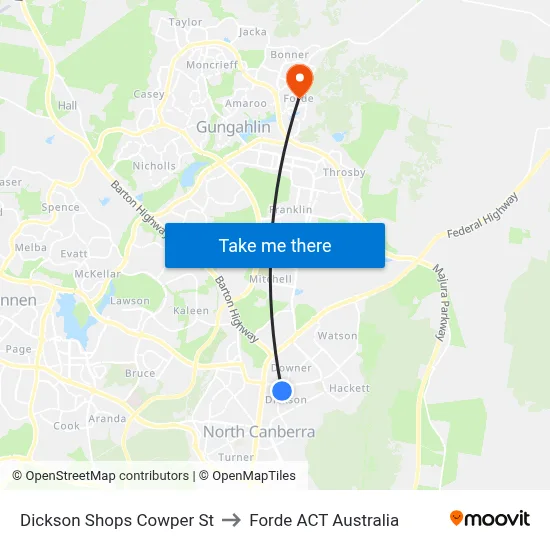 Dickson Shops Cowper St to Forde ACT Australia map