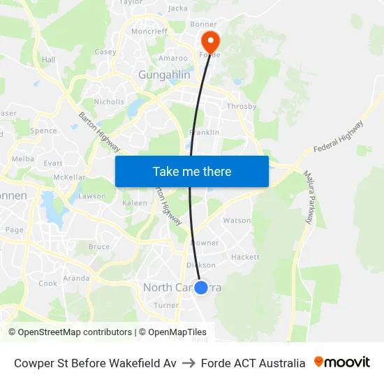 Cowper St Before Wakefield Av to Forde ACT Australia map