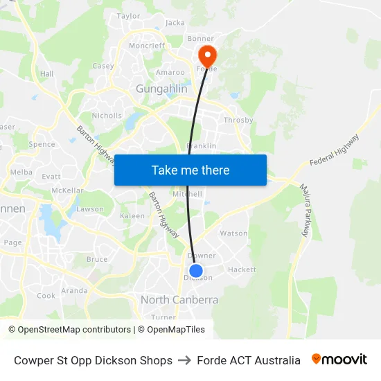 Cowper St Opp Dickson Shops to Forde ACT Australia map