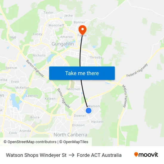 Watson Shops Windeyer St to Forde ACT Australia map