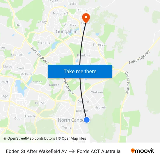 Ebden St After Wakefield Av to Forde ACT Australia map