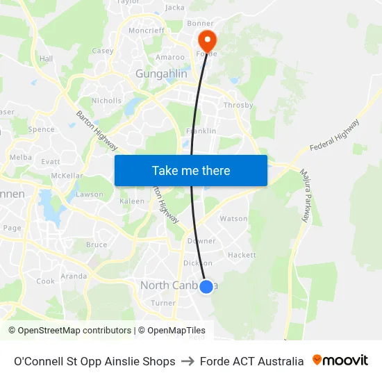 O'Connell St Opp Ainslie Shops to Forde ACT Australia map