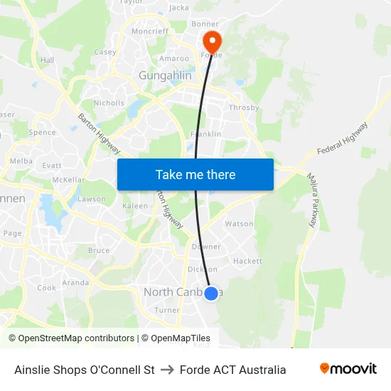 Ainslie Shops O'Connell St to Forde ACT Australia map