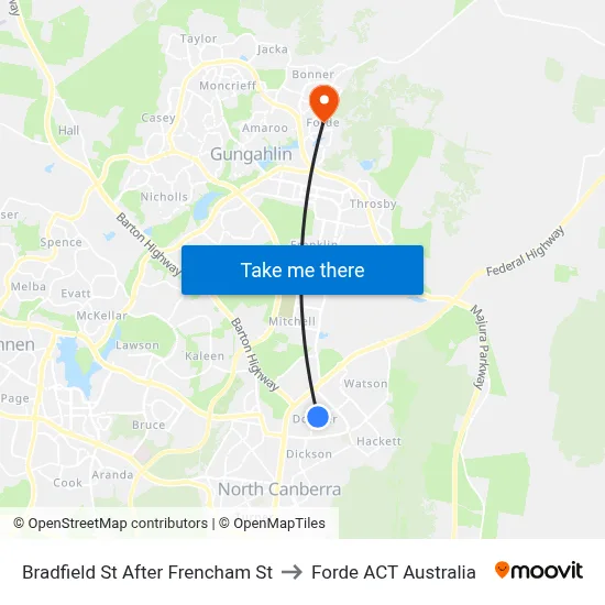 Bradfield St After Frencham St to Forde ACT Australia map
