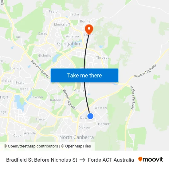Bradfield St Before Nicholas St to Forde ACT Australia map