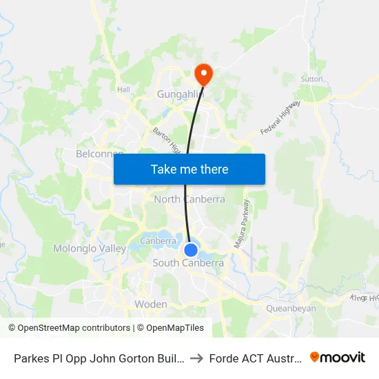 Parkes Pl Opp John Gorton Building to Forde ACT Australia map