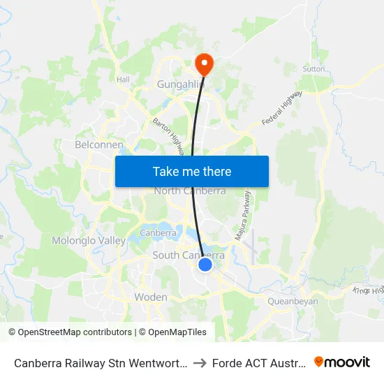 Canberra Railway Stn Wentworth Av to Forde ACT Australia map