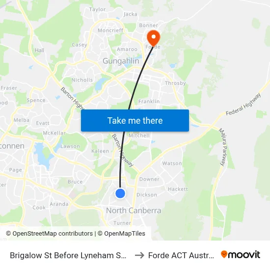 Brigalow St Before Lyneham Shops to Forde ACT Australia map